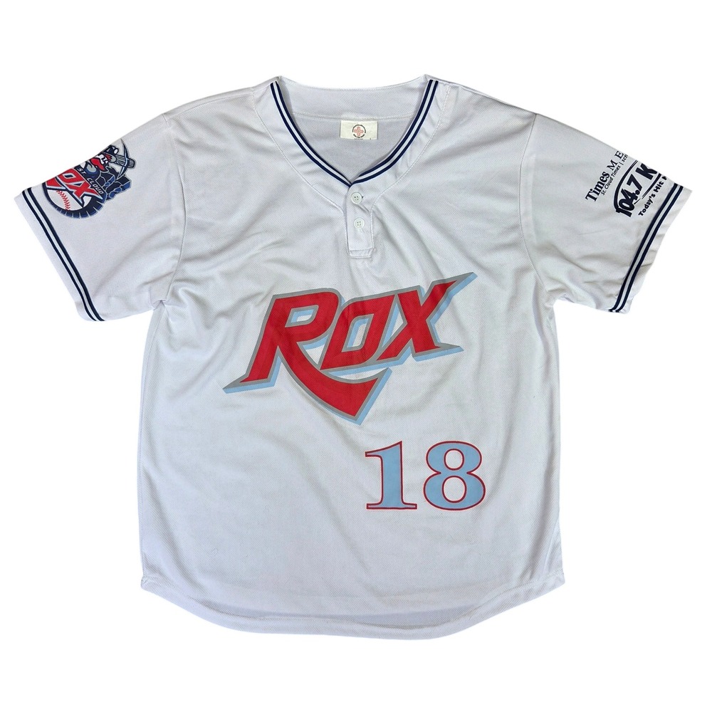 Mens Coyote Promotions St. Cloud Rox Baseball Jersey White Size L #18 Henley